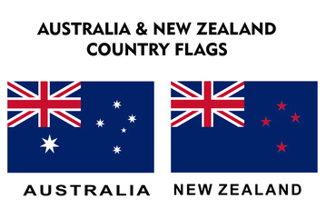 Obraz premium Australia and New Zealand Country Flags Collection Vector Set Isolated on white Background, Official National Symbols of Nations,