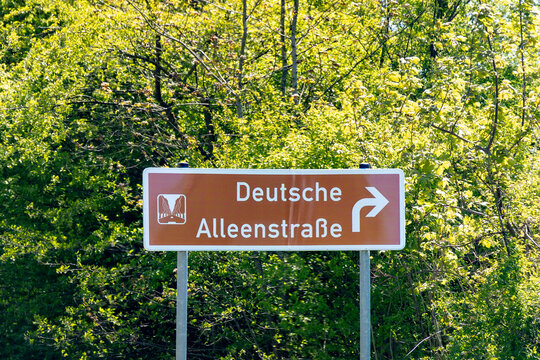 sign for tourists deutsche Alleenstrasse - engl german street of Alleys  in Germany