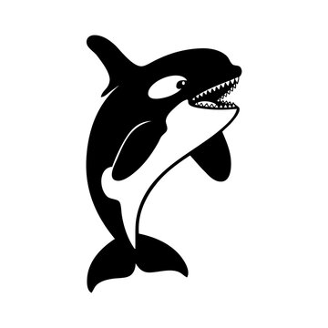 Logotipo con dibujo minimalista de una orca (ballena asesina), saltando con la boca abierta ense&ntilde;ando los colmillos 