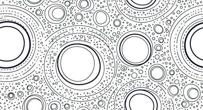 Seamless background pattern of concentric circles and dots creating a whimsical cosmic or abstract cellular texture.
