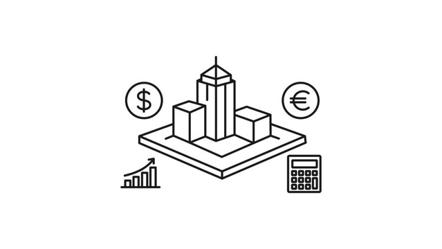 Financial Modeling A minimalist black line vector icon on a white background representing a 3D model design with editable stroke for modern economic forecast and investment data illustration.