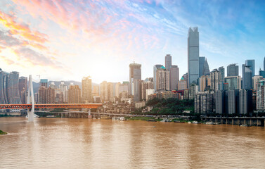 Fototapeta premium Chongqing city skyline, modern bridges and skyscrapers.