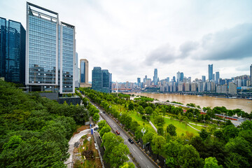 Obraz premium Chongqing city skyline, modern bridges and skyscrapers.