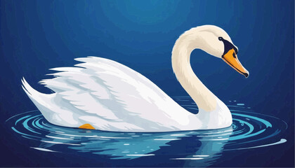 Fototapeta premium Swan swimming vector art illustration.