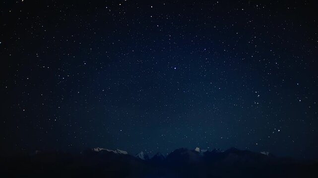starry night sky over mountains time lapse of summer Kyrgyzstan. Shot with 50mm lens.