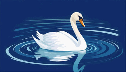 Fototapeta premium Swan swimming vector art illustration.