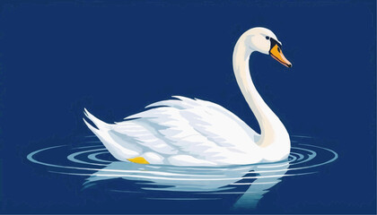 Fototapeta premium Swan swimming vector art illustration.