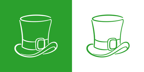 Naklejka premium Día de San Patricio. Logo con dibujo de línea continua de sombrero de leprechaun para felicitaciones y tarjetas