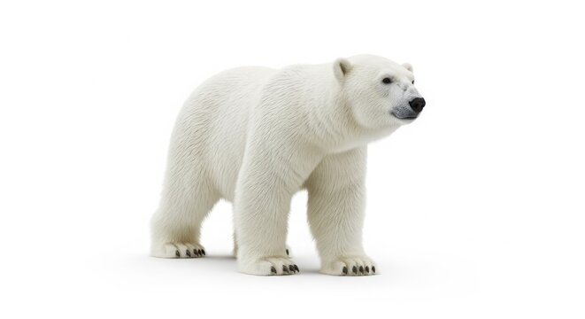 Majestic polar bear standing in profile, powerful arctic predator with white fur, wild ursus maritimus animal in natural stance isolated on White Background