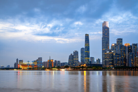 Modern urban night view, Pearl River New City, Guangzhou, China