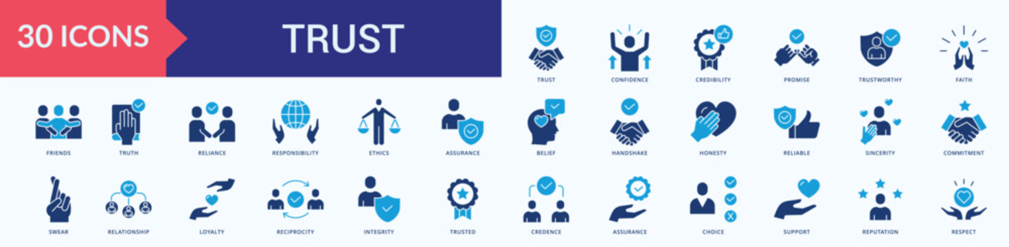 Trust Icon Pack Illustration Vector Glyph Blue Style