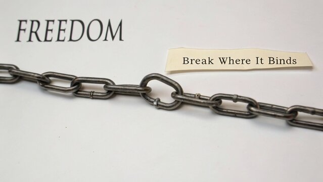 Unlinked Steel Chain Symbolizing Break and Freedom with Text "Break Where"