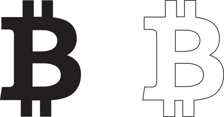 Obraz premium A black solid Bitcoin symbol and a white outline Bitcoin symbol displayed side by side on a white background representing digital currency and cryptocurrency concepts for financial technology and
