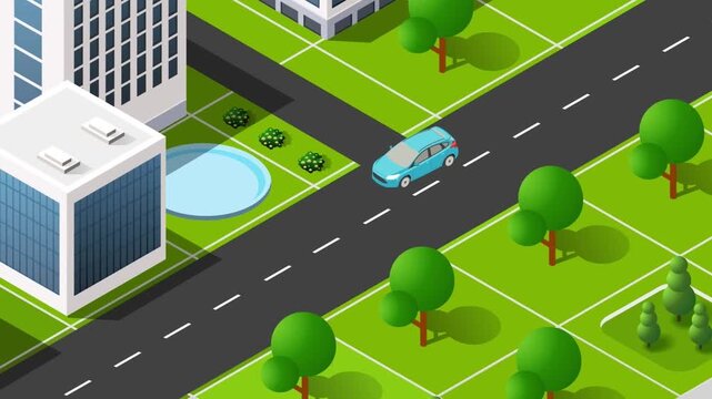 Isometric View of a Smart City with Green Spaces and Transport Links, Concept of Urban Planning and Future Infrastructure