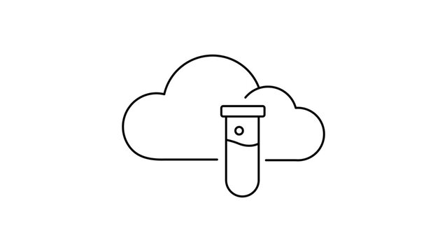 Biotech cloud illustration with editable stroke showcasing biotechnology research and digital science data storage vector icon in a minimalist black line style for professional healthcare app.