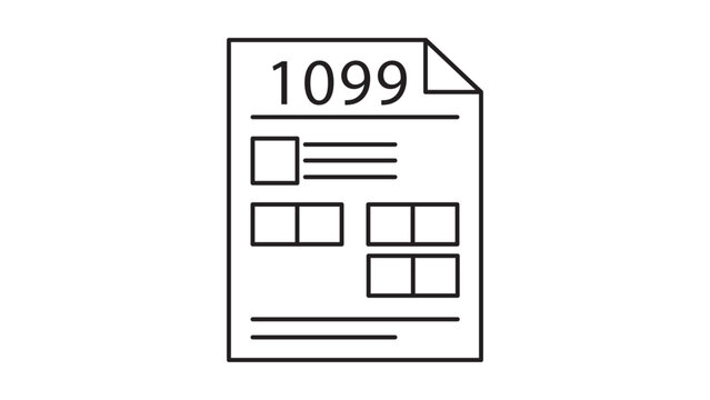 Minimalist black line vector icon of a 1099 tax form with editable stroke, professional IRS document illustration for financial accounting and tax season reporting on a clean white background.