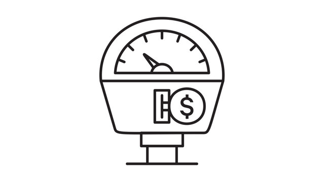Pay per use meter vector icon with editable stroke. Minimalist black line illustration representing a coin-operated parking meter or utility device for business and technology applications.
