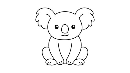 Fototapeta premium Minimalist black line vector icon of a cute koala bear with editable stroke weight on white background, professional hand-drawn animal illustration for modern web design and clean branding layout.