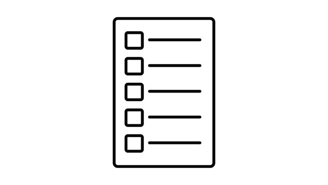 Vertical ToDo list vector icon with editable stroke, minimalist hand-drawn checklist illustration on white background for task management and organization, adjustable line weight graphic design.