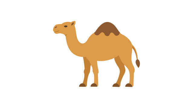 Sophisticated flat vector icon of a camel featuring simple bold shapes on a white background, perfect for minimalist web design, educational materials, and desert-themed branding illustrations.