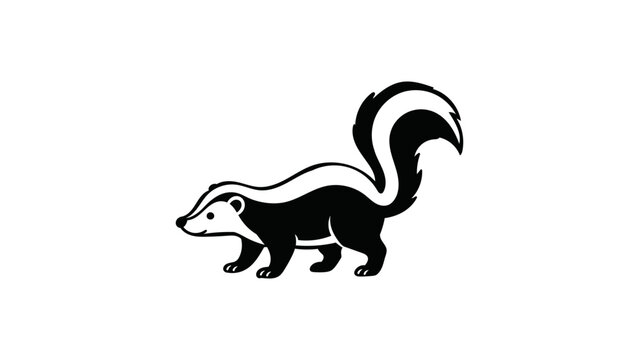 Minimalist black line vector icon of a skunk on a white background, featuring clean line art and simple shapes for wildlife branding, educational materials, and modern animal-themed illustrations.