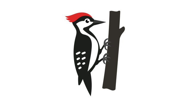 A modern flat vector icon of a woodpecker with an editable stroke and simple bold shapes, ideal for nature-themed design projects and professional branding with its clean hand-drawn illustration.