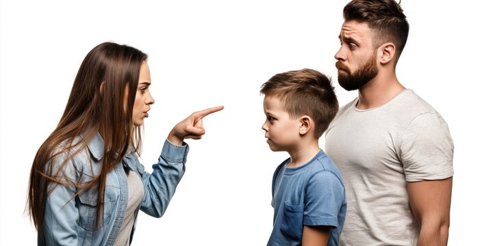 Mother scolds her son while father looks on with concern