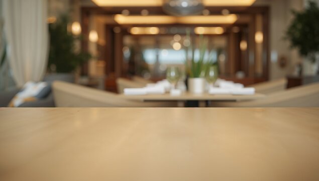 restaurant table with blurred dining room background