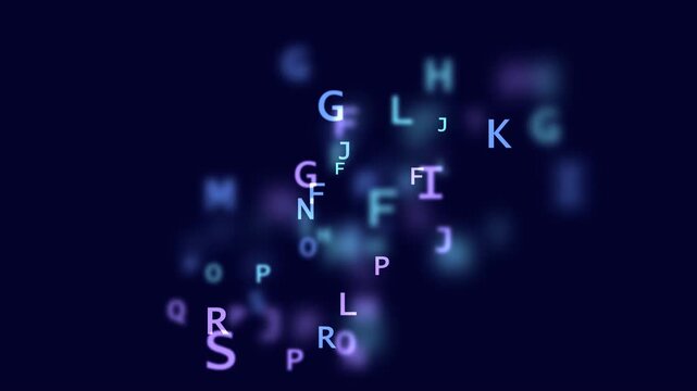 Dynamic typography animation with scattered glowing letters in bokeh style
