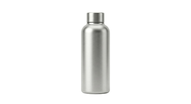 Brushed silver stainless steel water bottle mockup