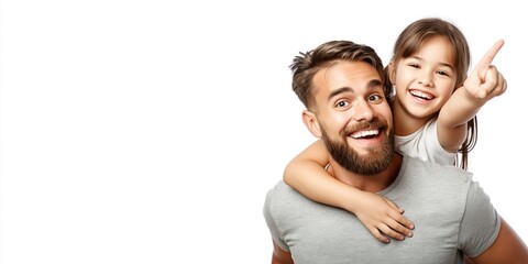 Obraz premium Joyful father giving his daughter a piggyback ride, both smiling and looking forward