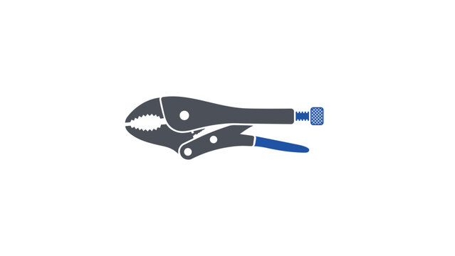 Minimalist flat vector icon of a vise grip tool on white background. High quality locking pliers illustration for professional mechanics, DIY projects, and industrial repair. Bold graphic symbol.