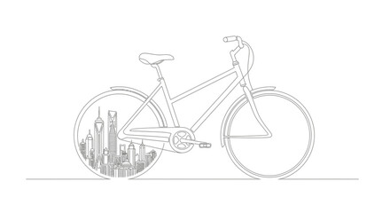 Fototapeta premium Cityscape Bicycle Line Art: Urban Cycling Concept