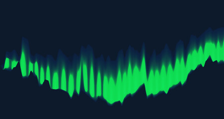 Abstract Vibrant green aurora borealis display over a dark silhouetted landscape background © Md. Latif Mamun