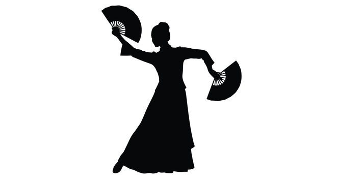 flamenco dancer silhouette with fans against a white background high quality