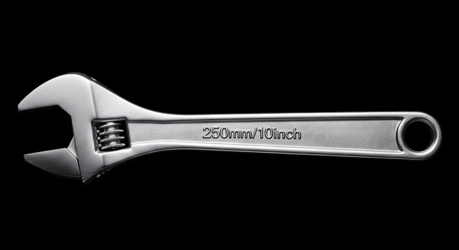Adjustable wrench with 250mm10inch length on black background