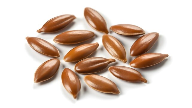 Organic Brown Flax Seeds Pile Close Up Isolated on White Background Healthy Superfood Linseed Ingredient Macro Detail