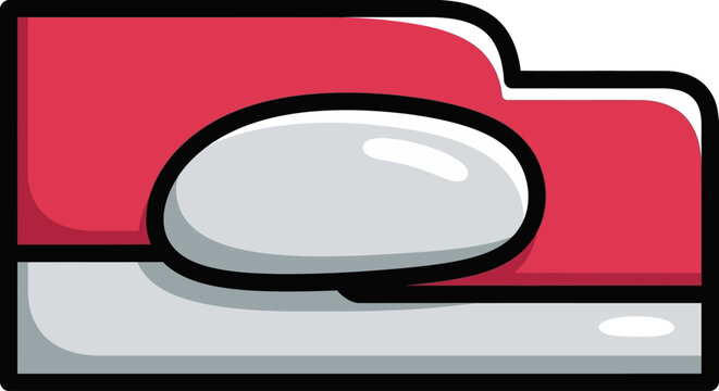 Abstract red and white geometric shape representing a stylized button or graphic element
