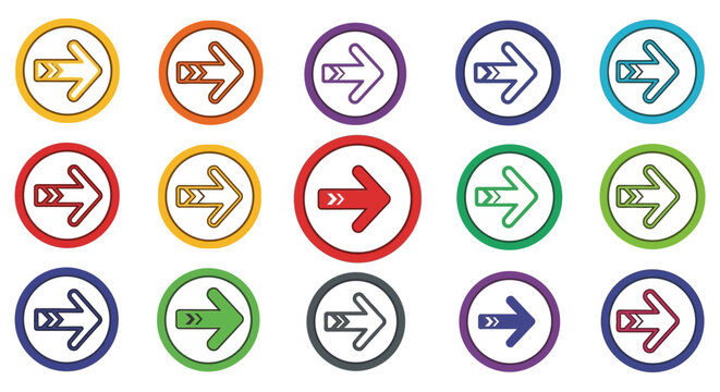 Colorful Directional Arrows in Circles - Right Forward Navigation Icons