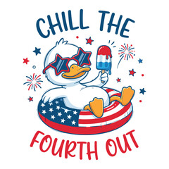 Fototapeta premium Chill the Fourth Out Funny Patriotic Duck 4th of July Summer Illustration