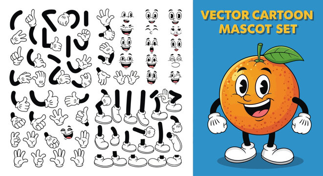 Funny Orange Mascot Character Vector Set for Cartoon Creations