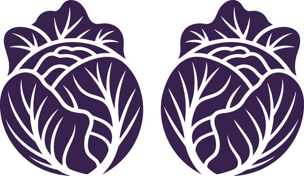 Stylized purple cabbage icons with bold white vein lines, presented in clean vector style, perfect for food, organic branding, nature, and decorative design.