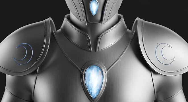 Gray robotic armor with blue gems.