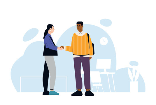 Business handshake partnership for teamwork meeting banners, corporate recruitment websites, and startup onboarding or strategy presentation design. Flat vector illustration