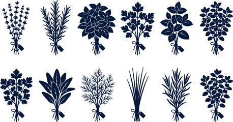 Bouquets of herbs, lavender, rosemary, basil, parsley, mint, dill, chives, natural, culinary. © ImageHome
