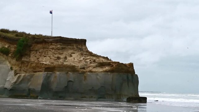 Kai lwi Beach Erosion Cliffs. Kai Iwi Beach with it's flat beach area and it's erosion cliffs