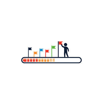 Businessman holding flag on graph.
