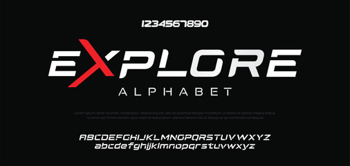 Explore, Modern abstract digital alphabet colorful font minimal technology typography creative urban. vector illustration © Moscoo