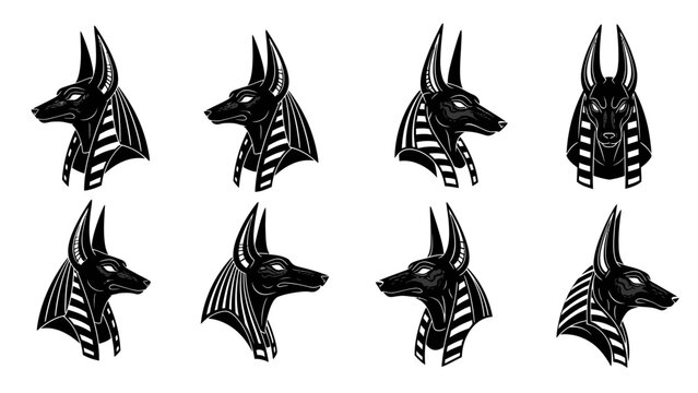 Anubis Head Icon Set - Ancient Egyptian God of Mummification