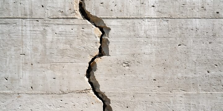 Severe crack in a concrete wall indicating structural damage and need for repair